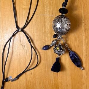 Chico’s Lapis Lazuli Pendant 40 Inch Adjustable Bolo Leather Necklace
